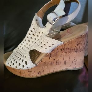 White and tan Jellypop Wedges